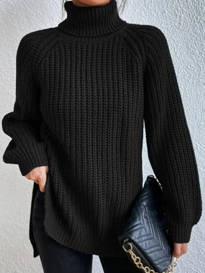 Avencea Turtleneck Sweater with Raglan Sleeves and Split Hem