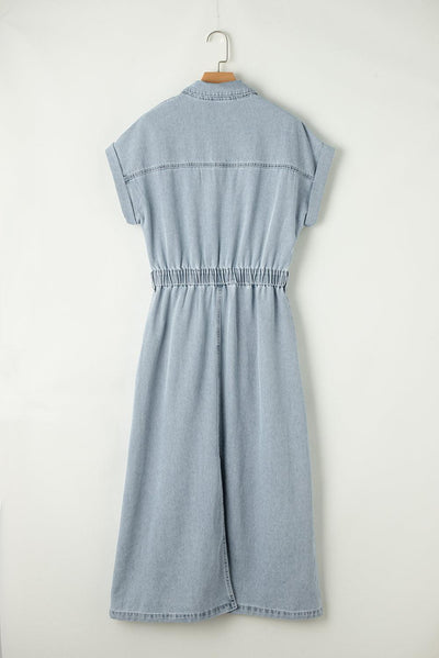Sofia® | Elegant Denim Dress with Short Batwing Sleeves