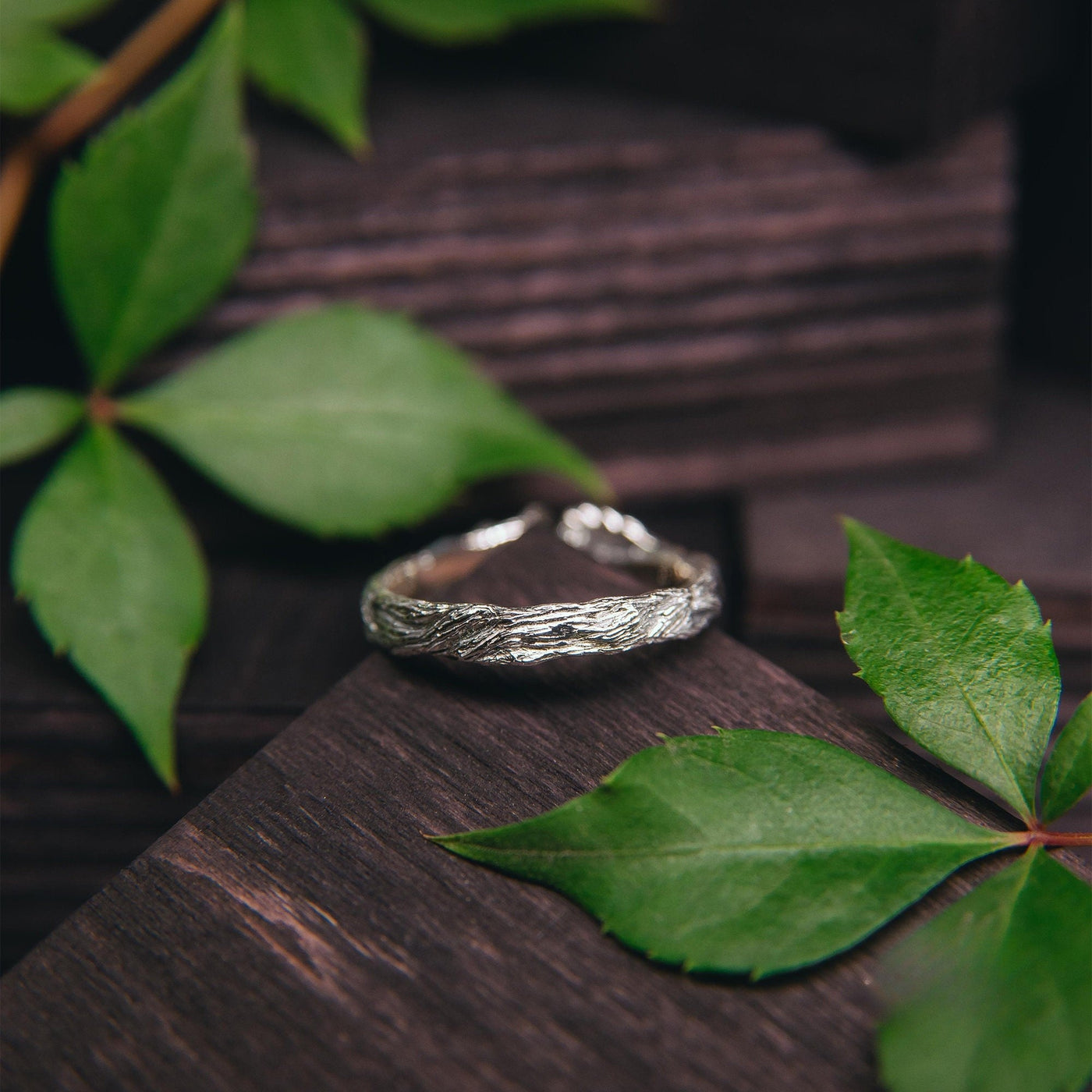 Natural Peridot Oak Leaf Silver Ring