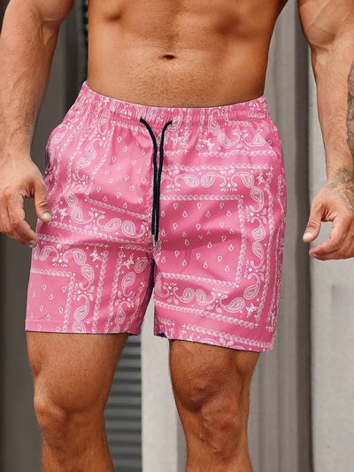 Men's Swim Shorts  – Relaxed Fit – Bandana Print – Mid-Thigh