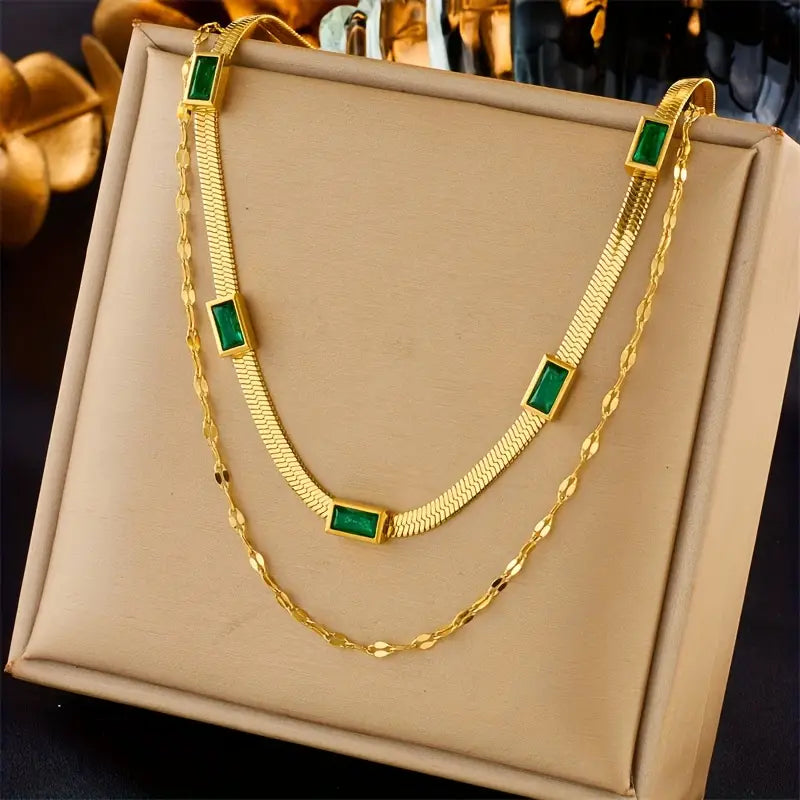 Sorella Gem Double-Layer Retro Necklace | Gold 18k