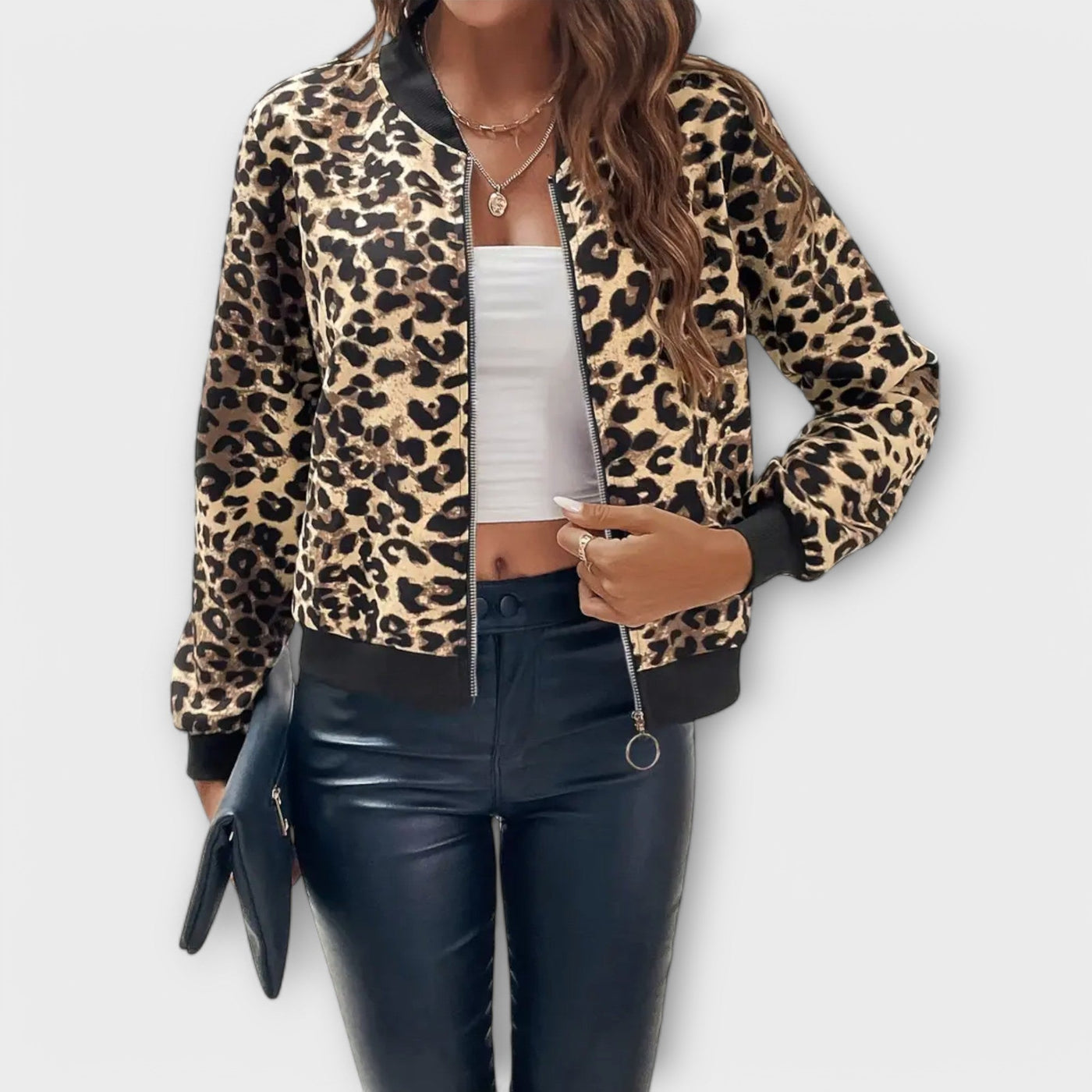 Leopard Patterned Jacket with Zipper