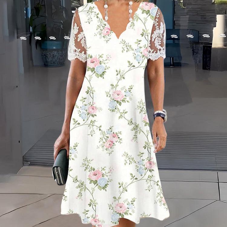 Rosalie | Lace-Trimmed Floral Midi Dress