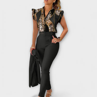 Leopard Print & Solid Color Two-Piece Set