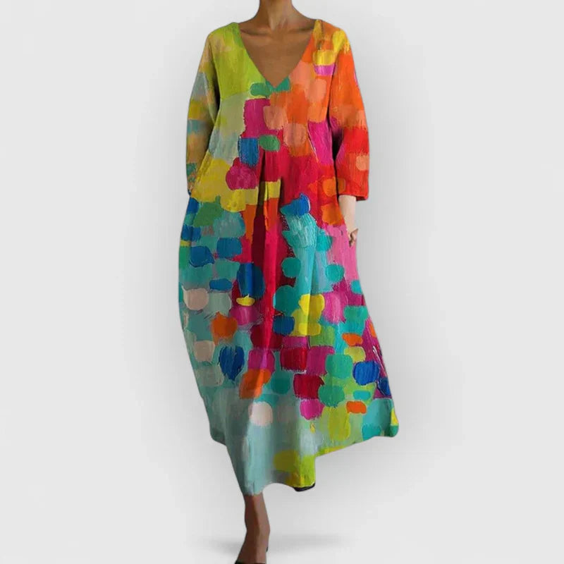 Talia | Bold Brushstroke Boho Maxi Dress