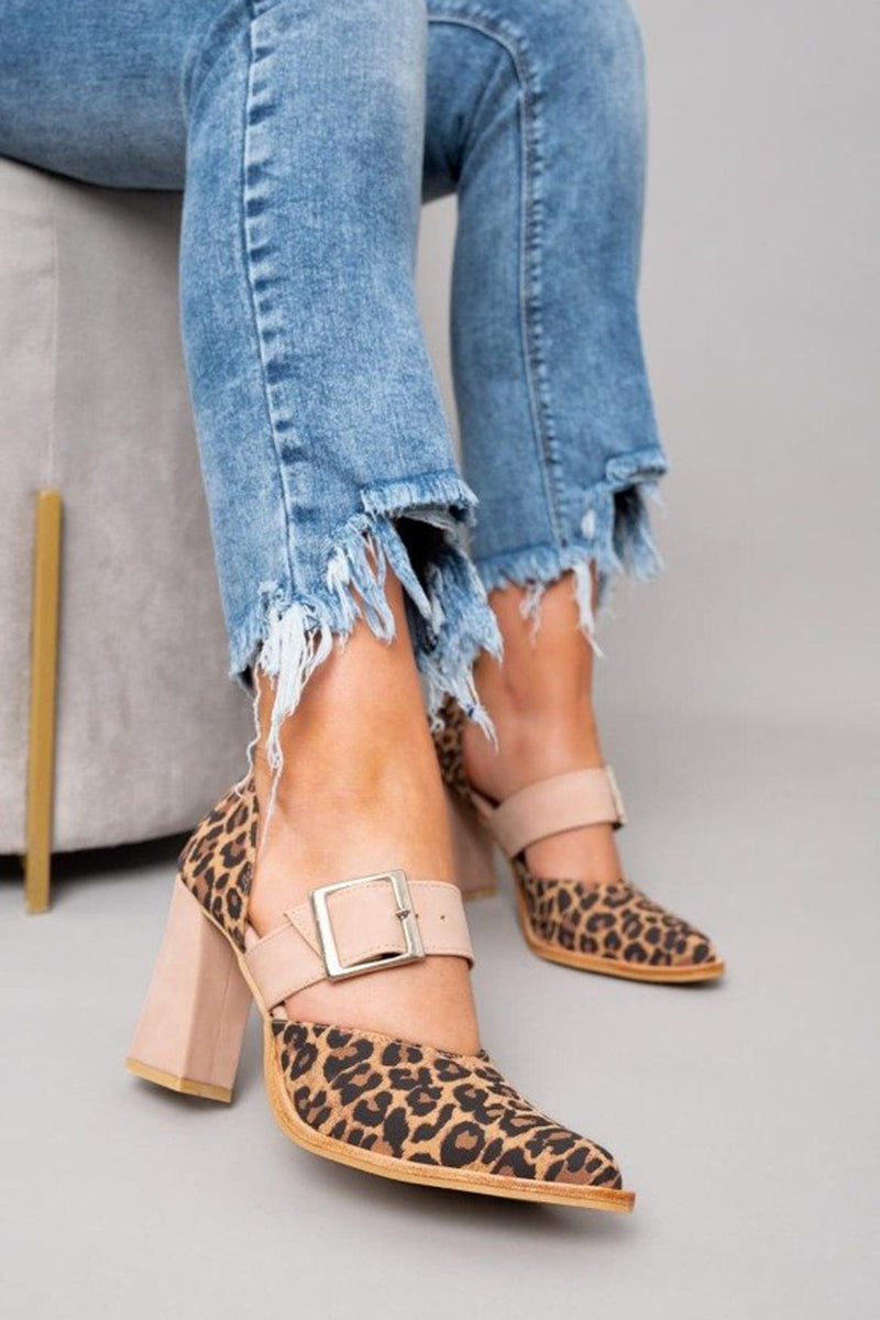 Selveta | Leopard Suede Sandals with Stable Heel
