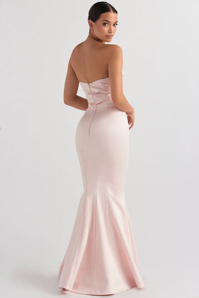 Women’s Evening Dress – Satin Mermaid Fit – Strapless Full-Length Formal Gown