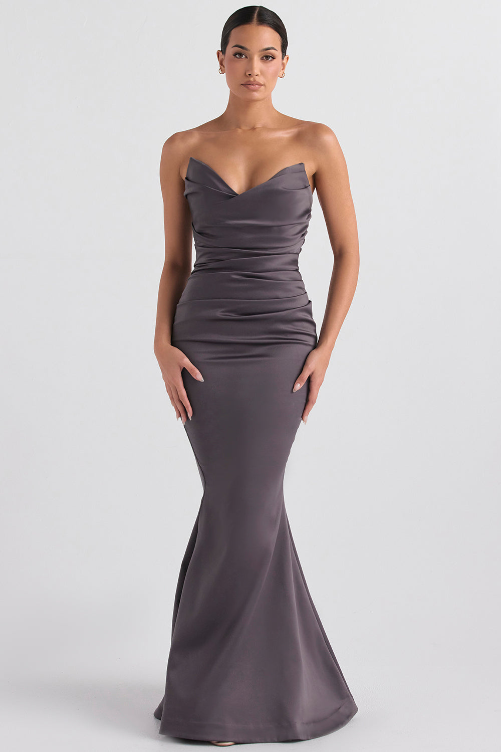 Women’s Evening Dress – Satin Mermaid Fit – Strapless Full-Length Formal Gown