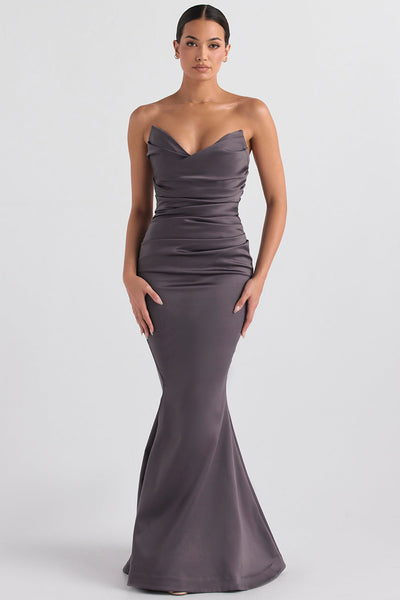 Women’s Evening Dress – Satin Mermaid Fit – Strapless Full-Length Formal Gown