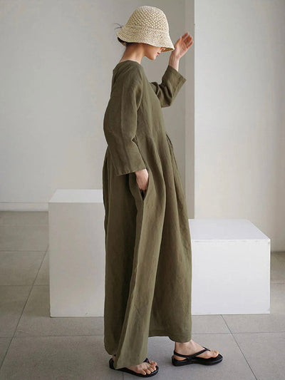 Luna™ - Loose Linen Dress with Side Pockets