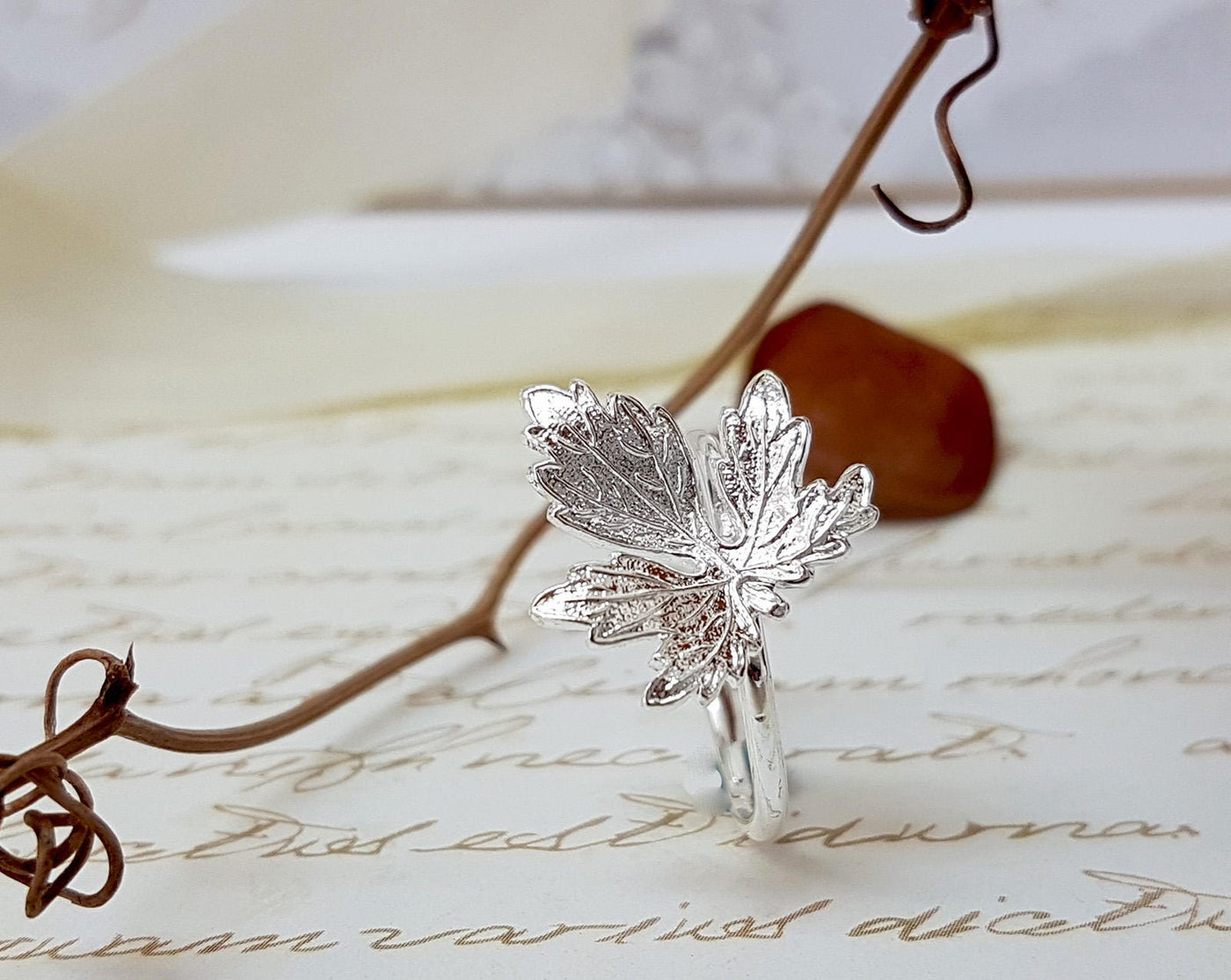 Dainty Leaf Silver Ring: Autumn Jewelry
