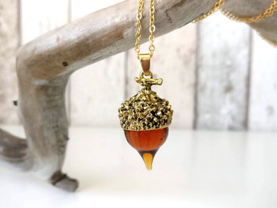 Gold Acorn Charm Necklace