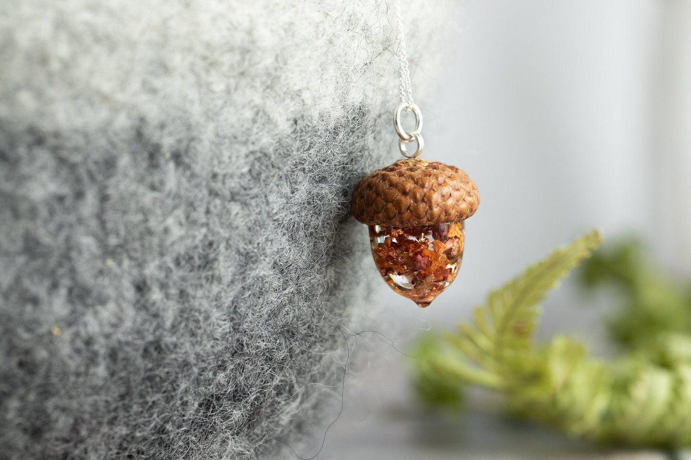 Real Acorn Silver Necklace