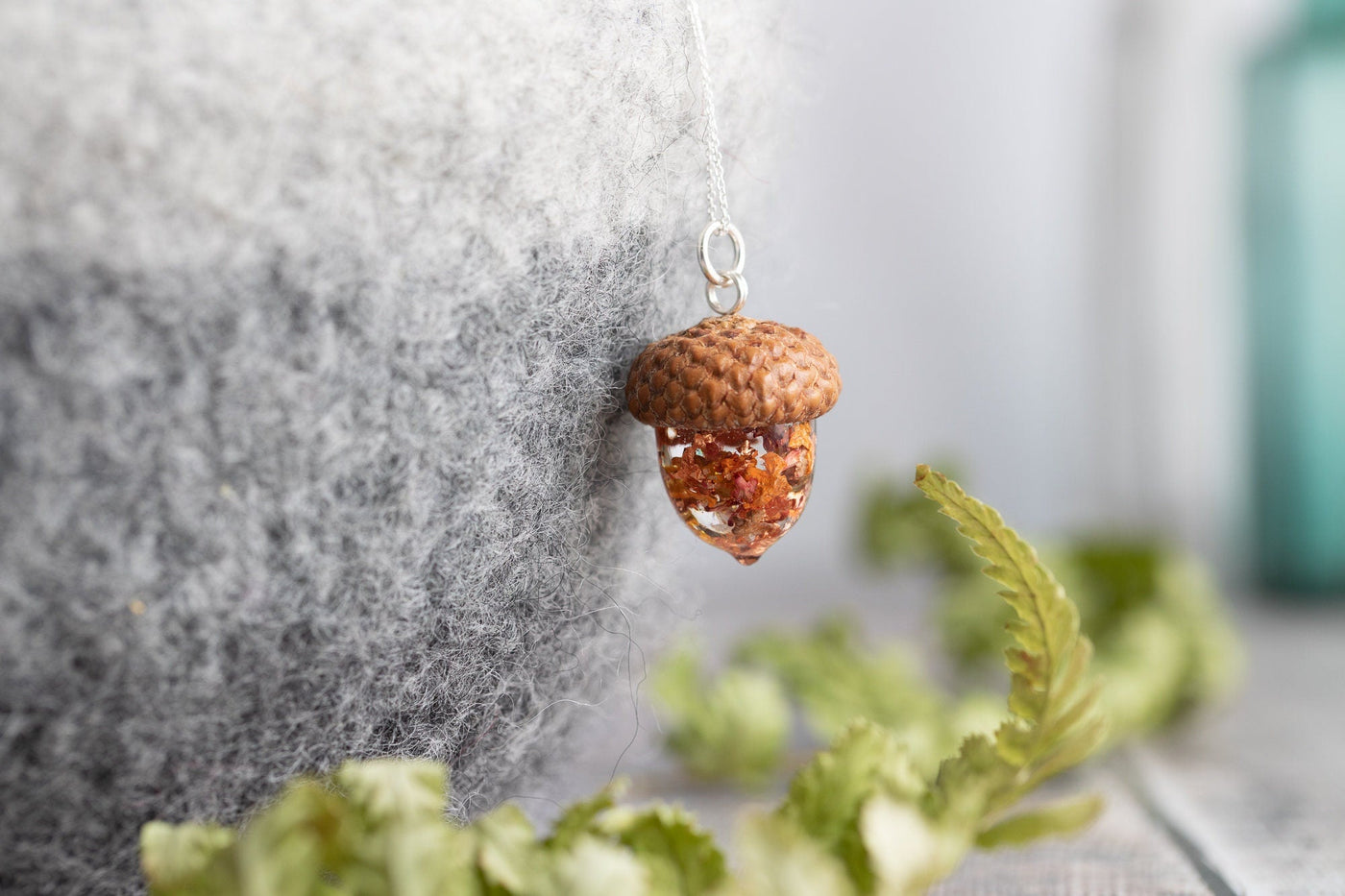 Real Acorn Silver Necklace