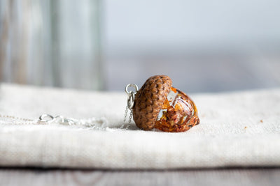 Real Acorn Silver Necklace