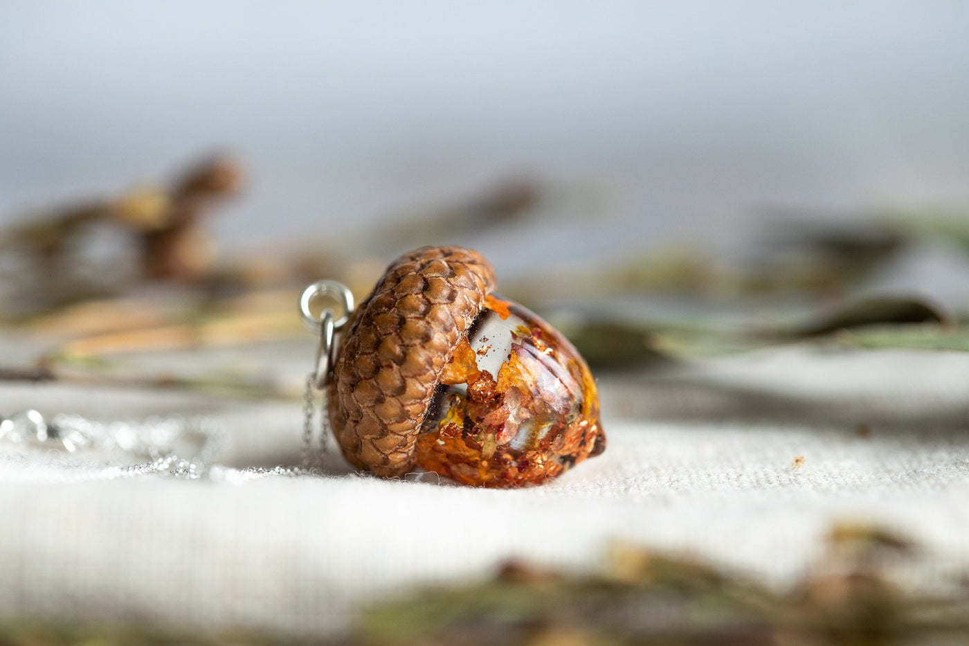 Real Acorn Silver Necklace