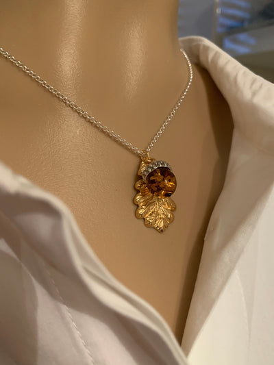 Baltic Amber Acorn&  Oak Leaf Necklace