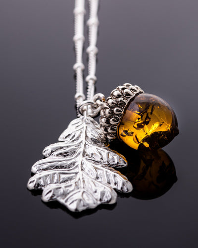 Baltic Amber Acorn&  Oak Leaf Necklace