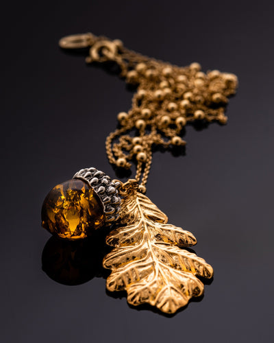 Baltic Amber Acorn&  Oak Leaf Necklace