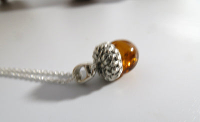 Sterling Silver Acorn Amber Necklace