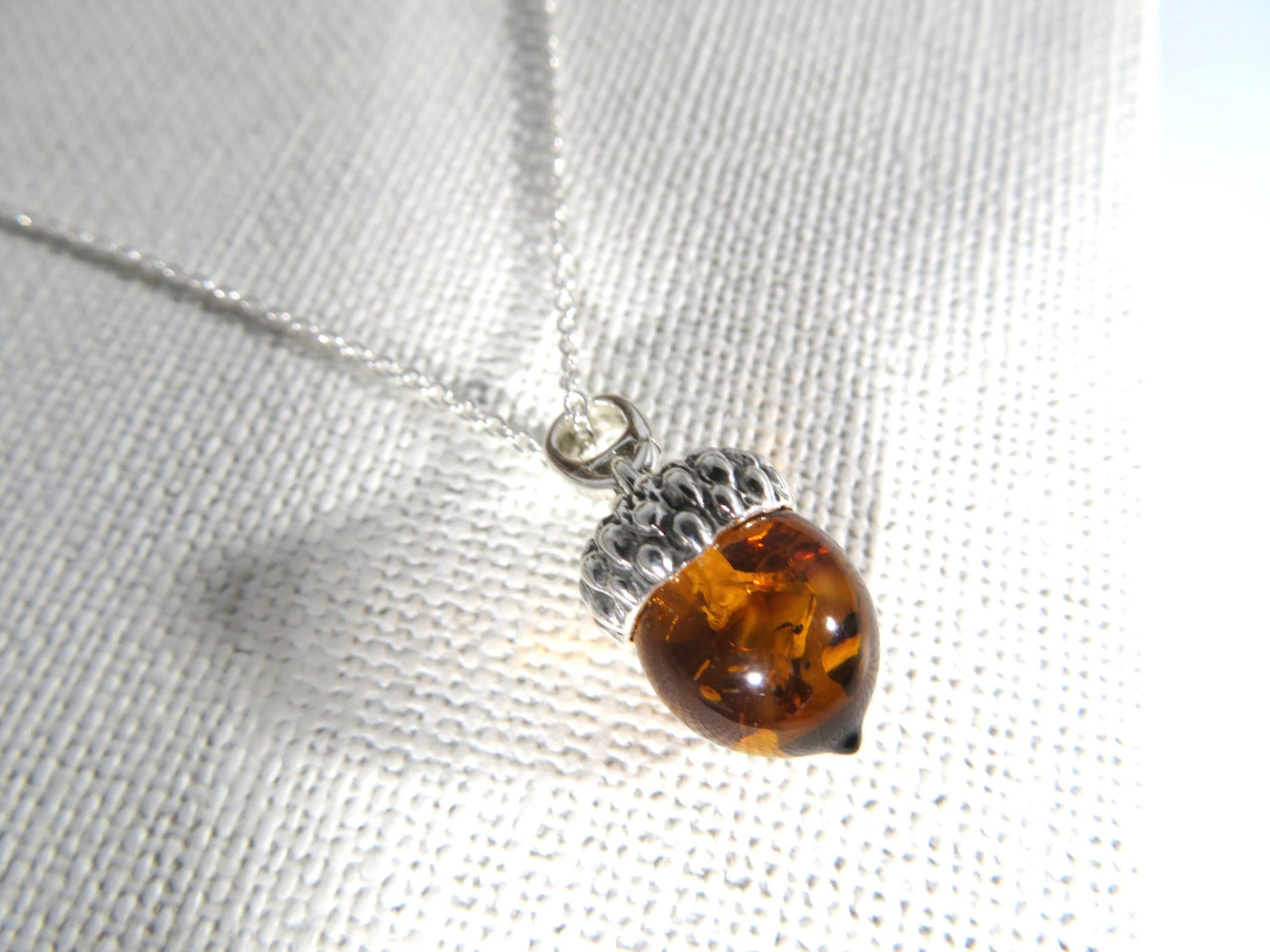 Sterling Silver Acorn Amber Necklace