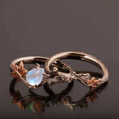 Twig And Leaf Moonstone Engagement Ring