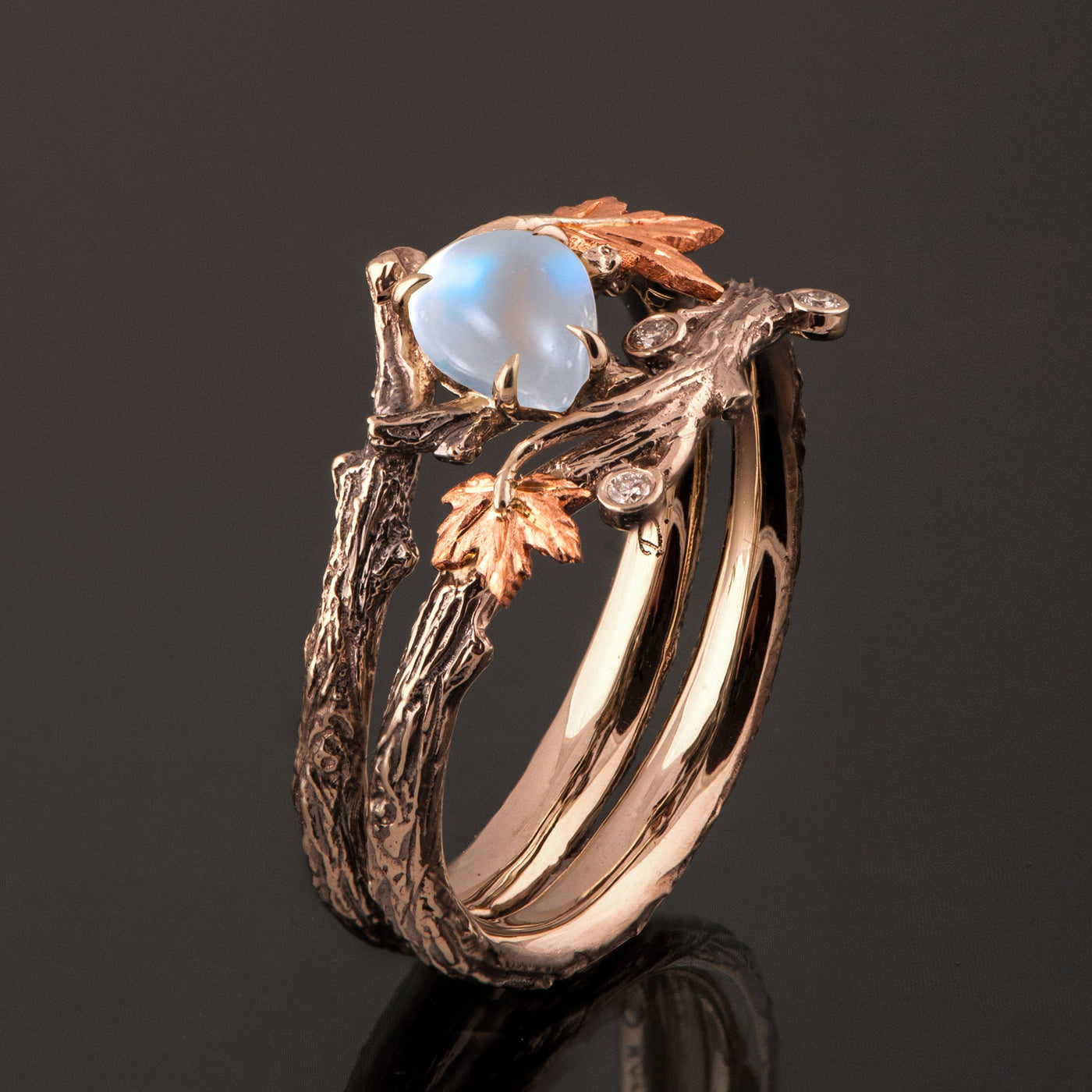 Twig And Leaf Moonstone Engagement Ring