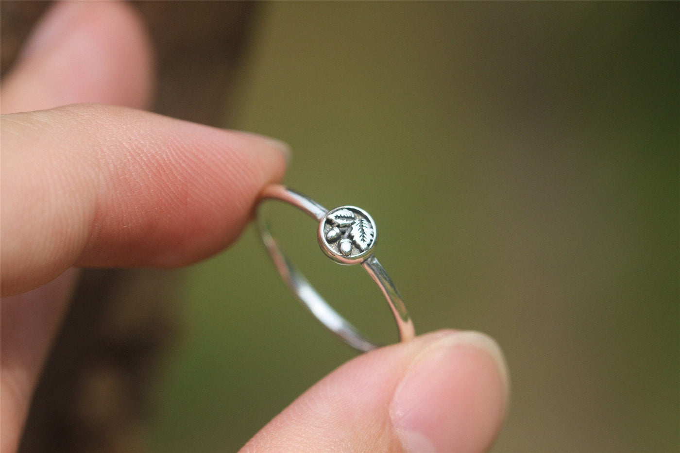 Solid 925 Silver Oak Ring