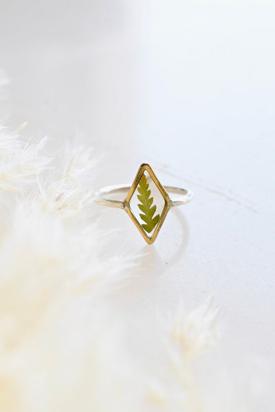 Dried Fern Resin Ring Botanical Jewelry