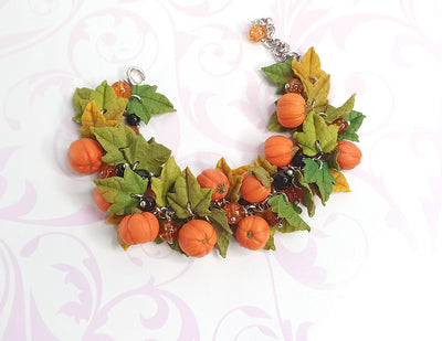 Halloween Pumpkin Bracelet & Earrings Set