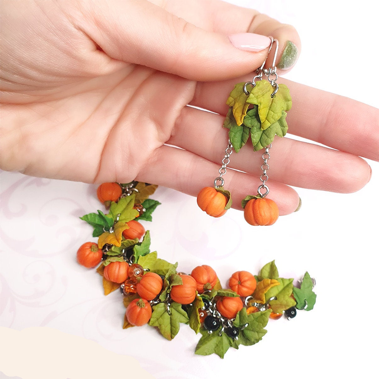 Halloween Pumpkin Bracelet & Earrings Set