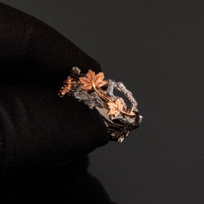 Gold Twig Maple Leaf Wedding Band: Two-Tone