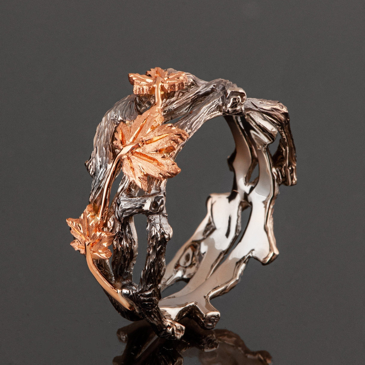 Gold Twig Maple Leaf Wedding Band: Two-Tone