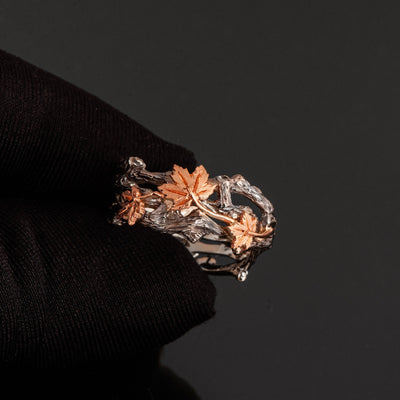 Gold Twig Maple Leaf Wedding Band: Two-Tone