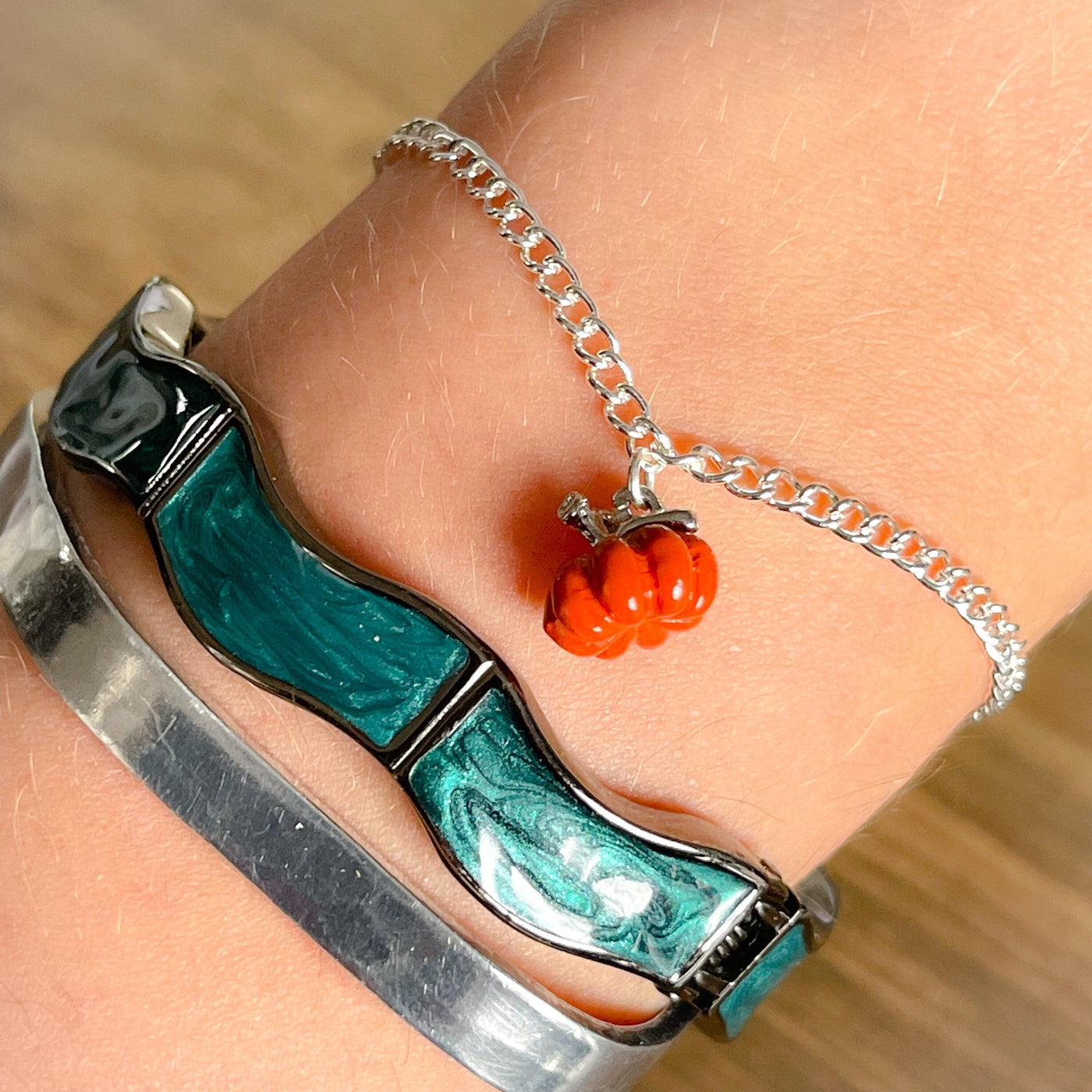 Pumpkin Charm Silver Plated Bracelet