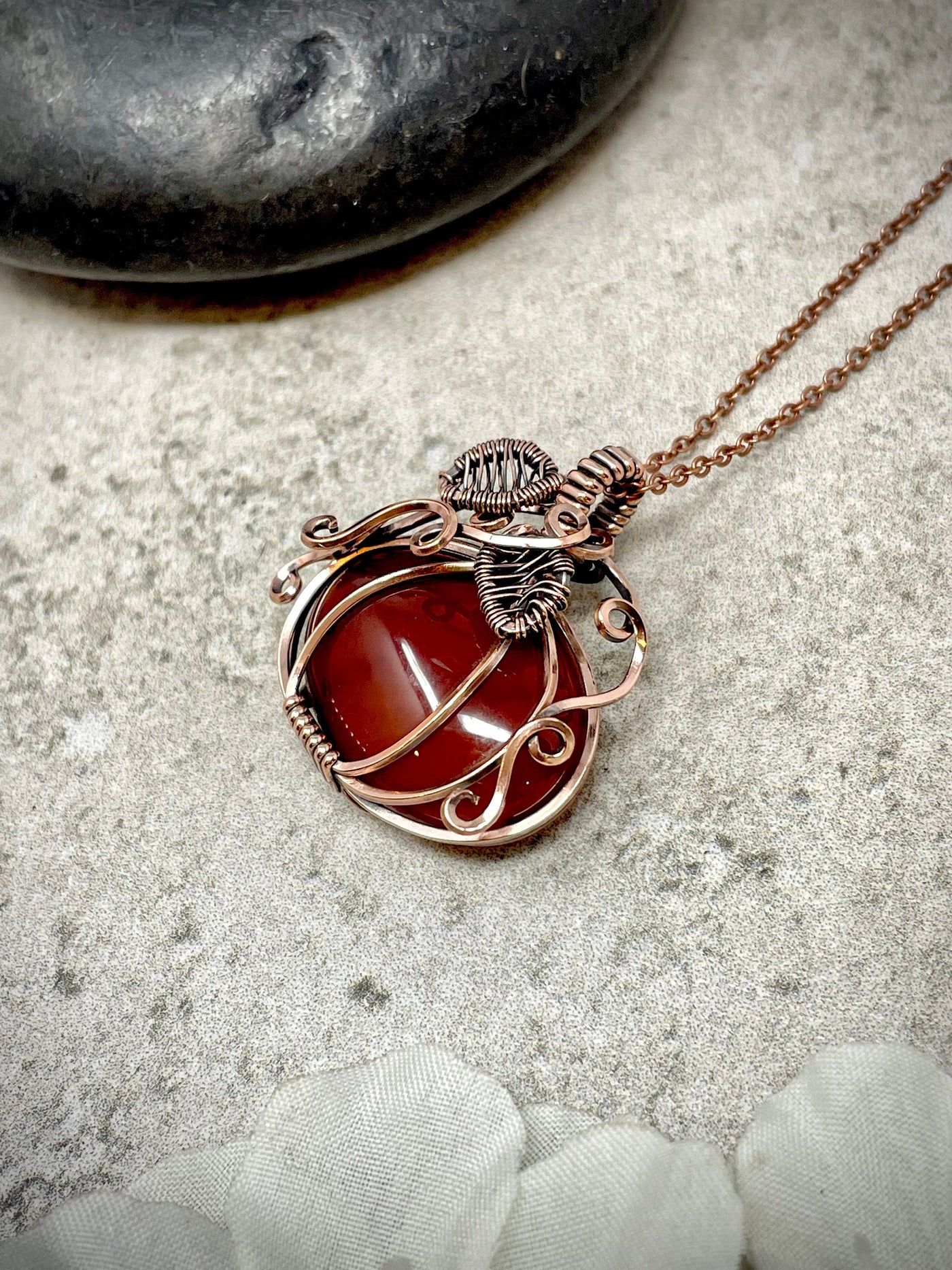 Wire Wrapped Carnelian Pumpkin Necklace