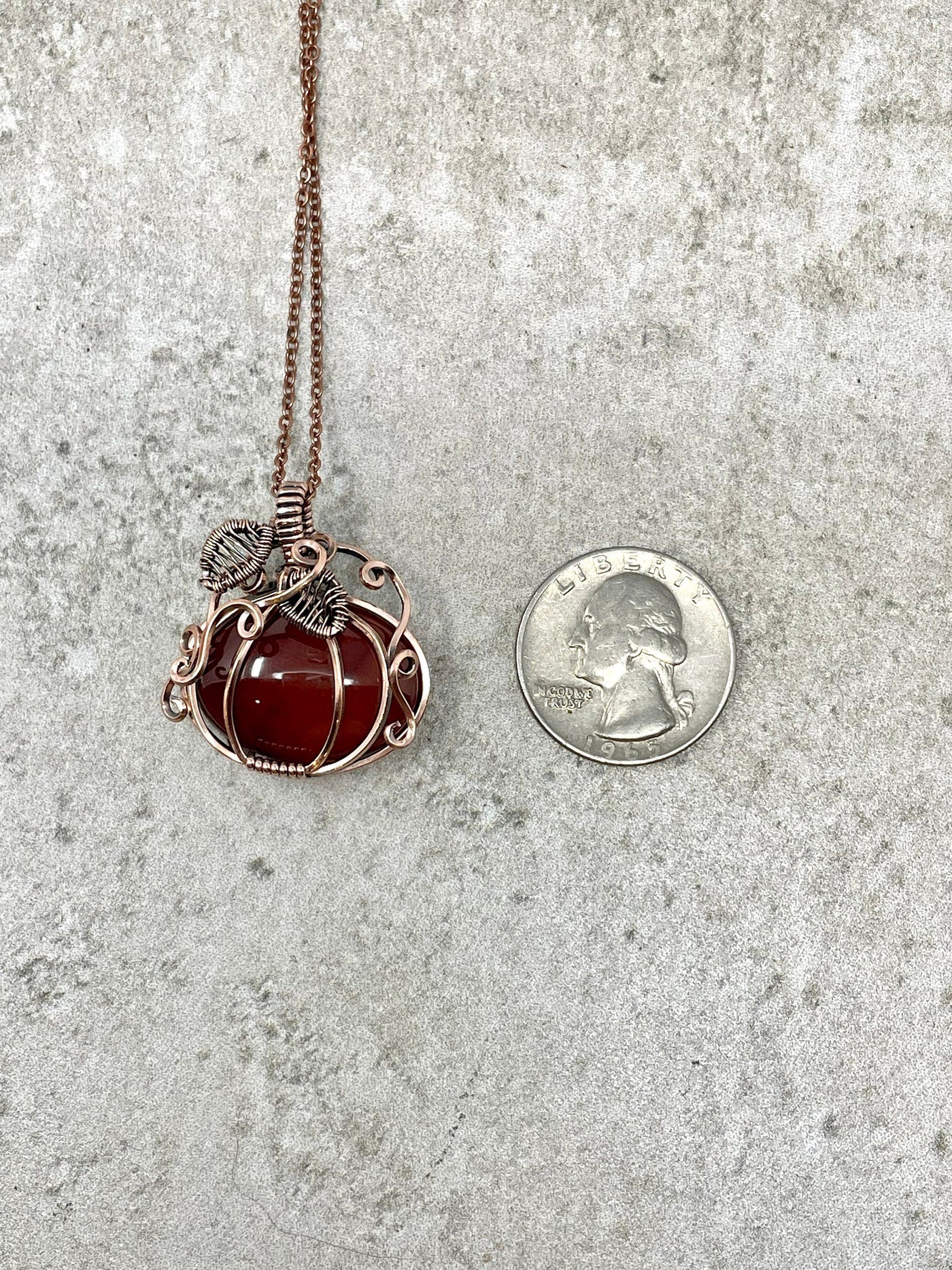 Wire Wrapped Carnelian Pumpkin Necklace