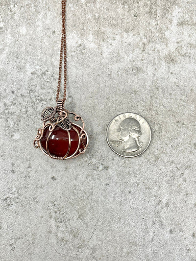 Wire Wrapped Carnelian Pumpkin Necklace