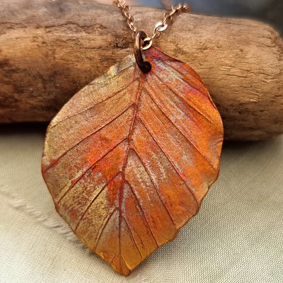 Handcrafted Copper Beech Leaf Necklace