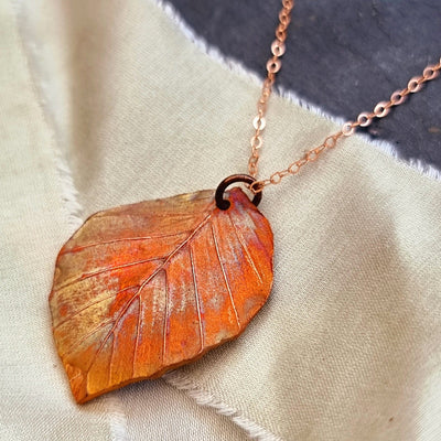 Handcrafted Copper Beech Leaf Necklace