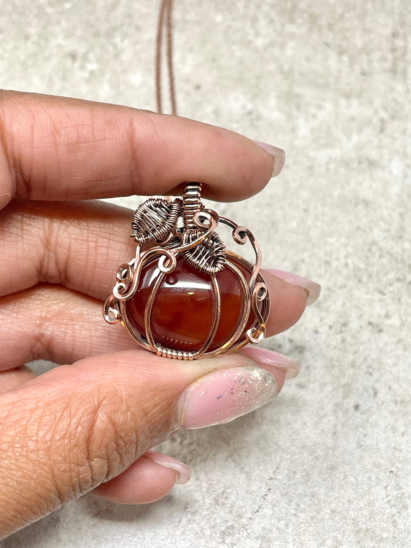 Wire Wrapped Carnelian Pumpkin Necklace