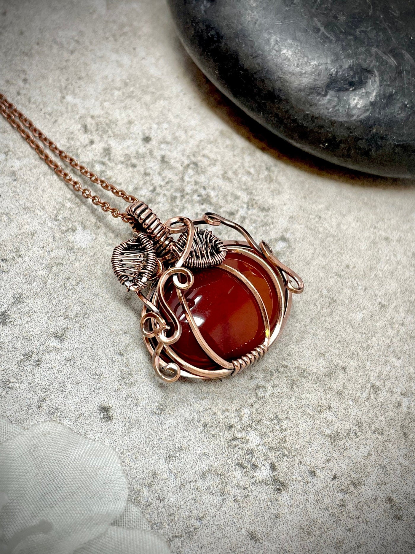 Wire Wrapped Carnelian Pumpkin Necklace