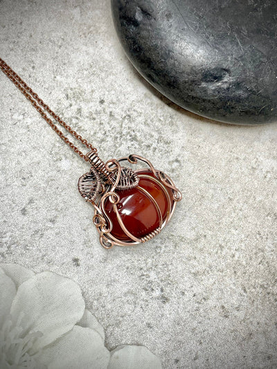 Wire Wrapped Carnelian Pumpkin Necklace