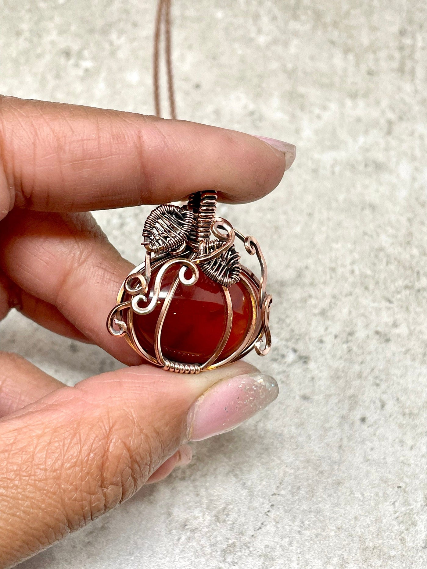 Wire Wrapped Carnelian Pumpkin Necklace