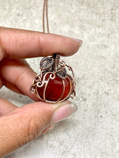 Wire Wrapped Carnelian Pumpkin Necklace