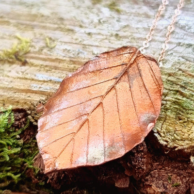 Handcrafted Copper Beech Leaf Necklace