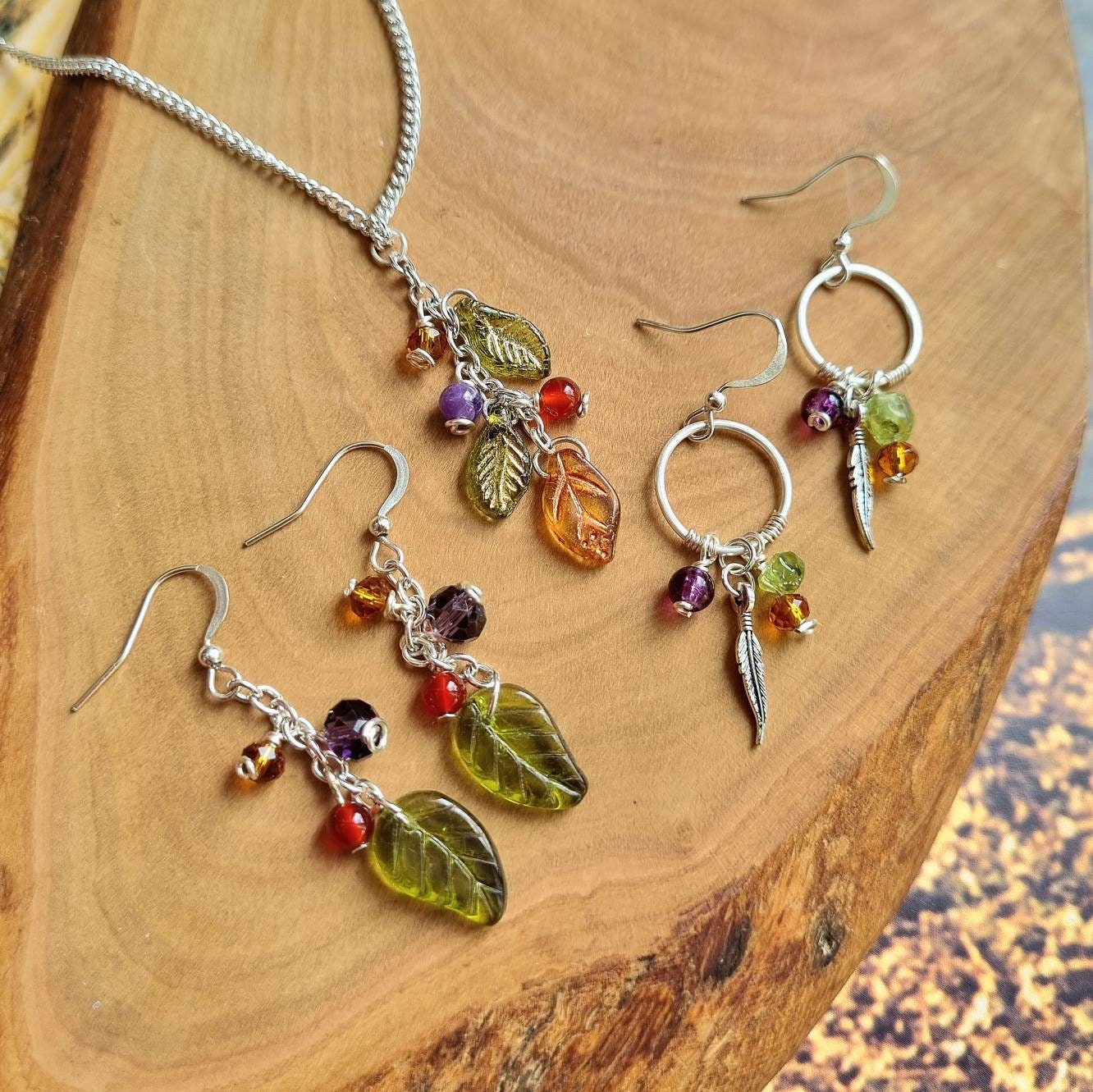 Autumn Leaf Crystal Pendant Necklace