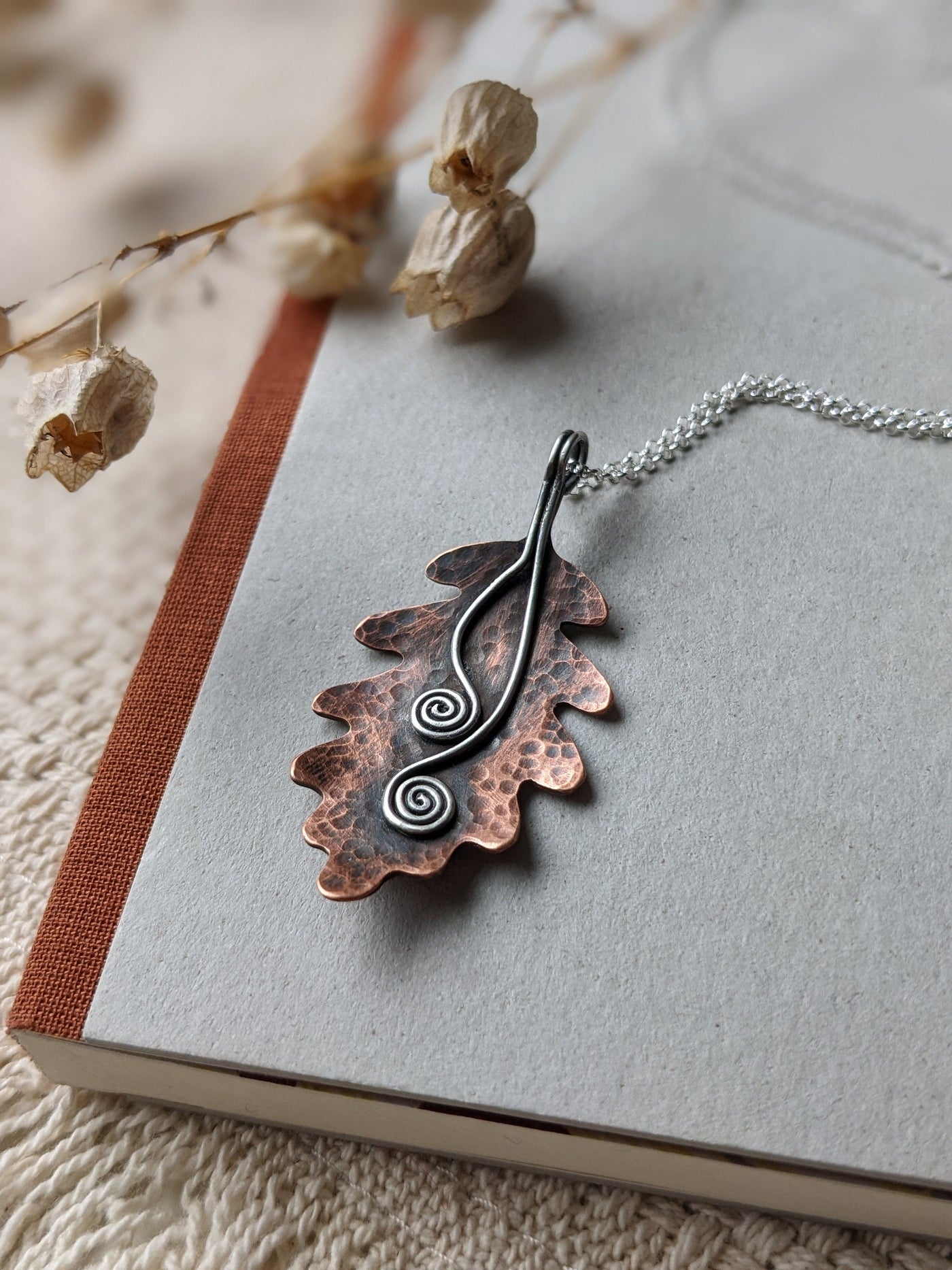 Handmade Copper Oak Leaf Necklace