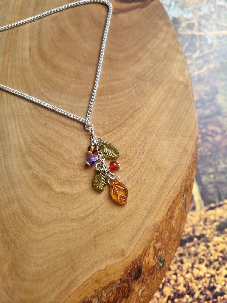 Autumn Leaf Crystal Pendant Necklace