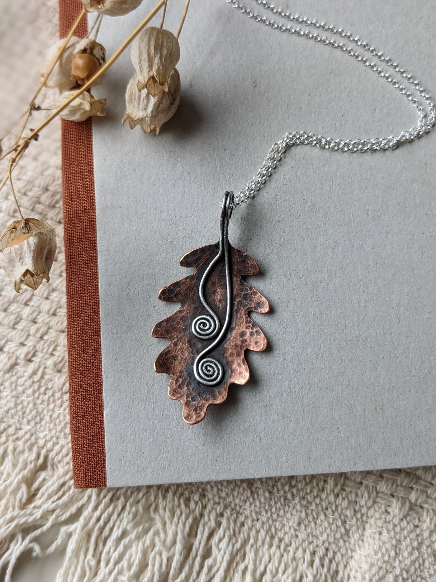 Handmade Copper Oak Leaf Necklace